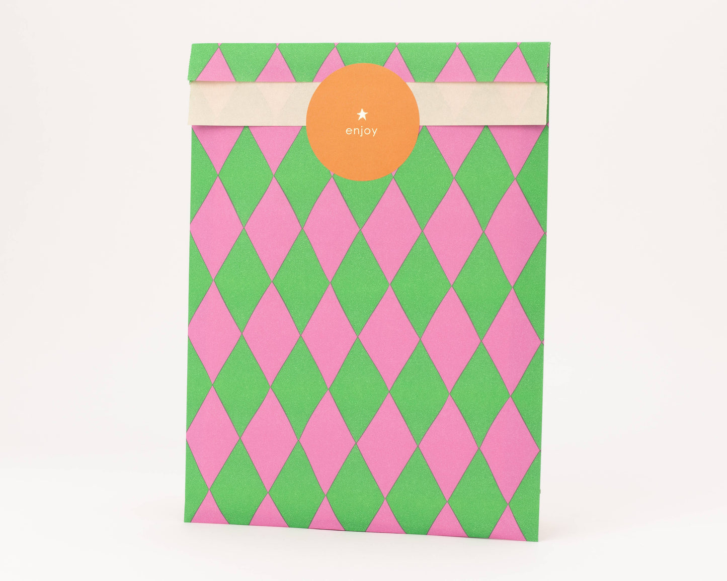 Diamond paper bags, pink/green