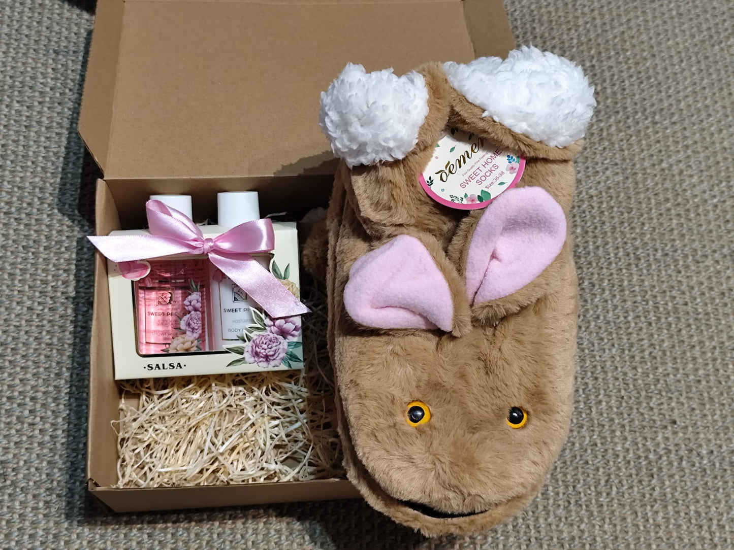 Set regalo 🎁 3 piezas zapatillas de casa conejito color marron