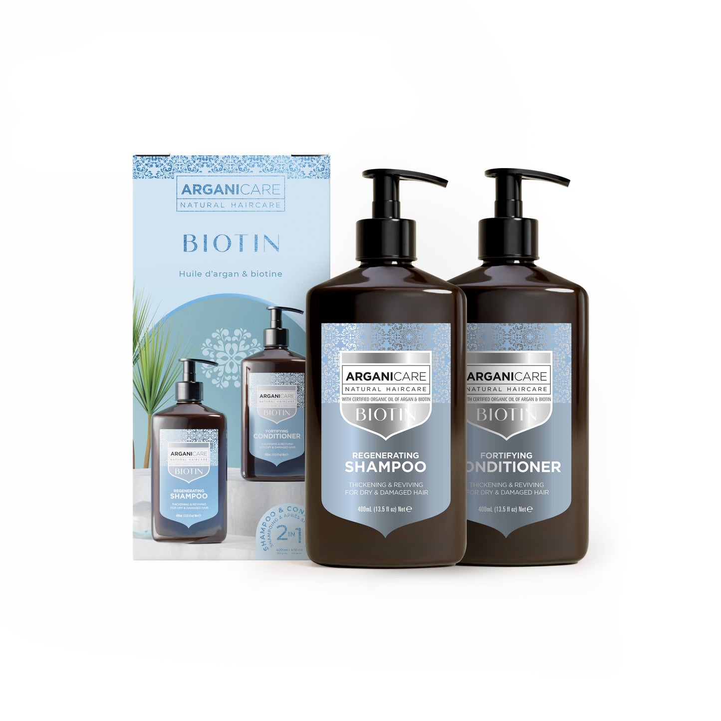 Shampoo y acondicionador Arganicare Biotina. 2 piezas