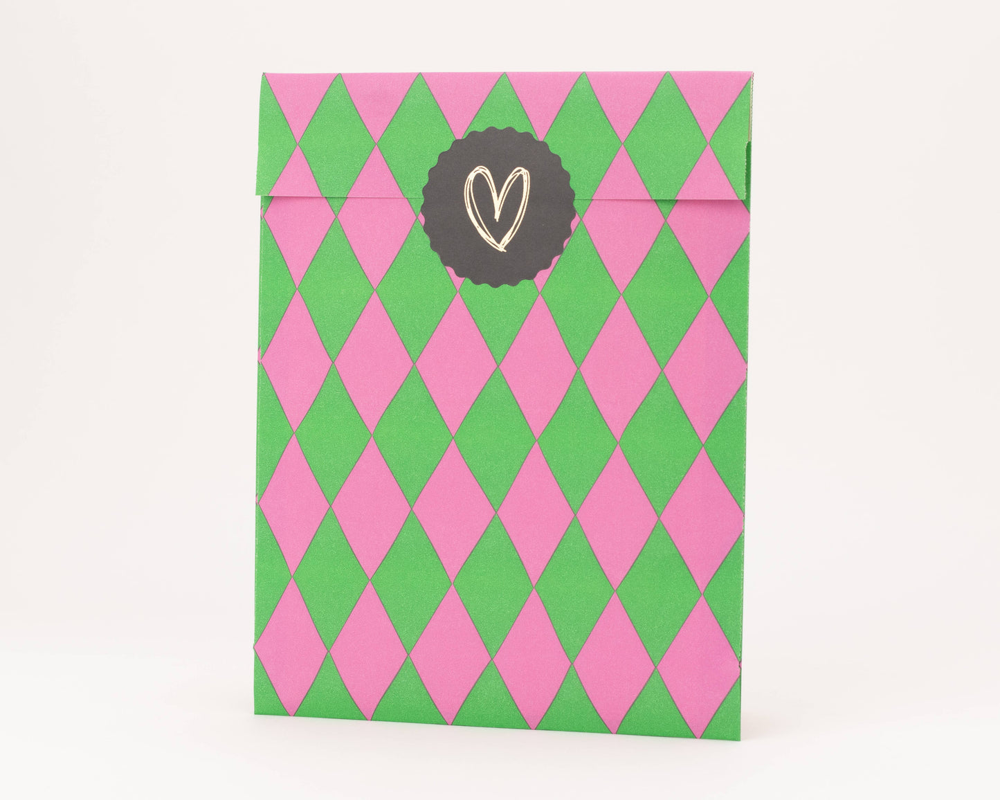 Diamond paper bags, pink/green