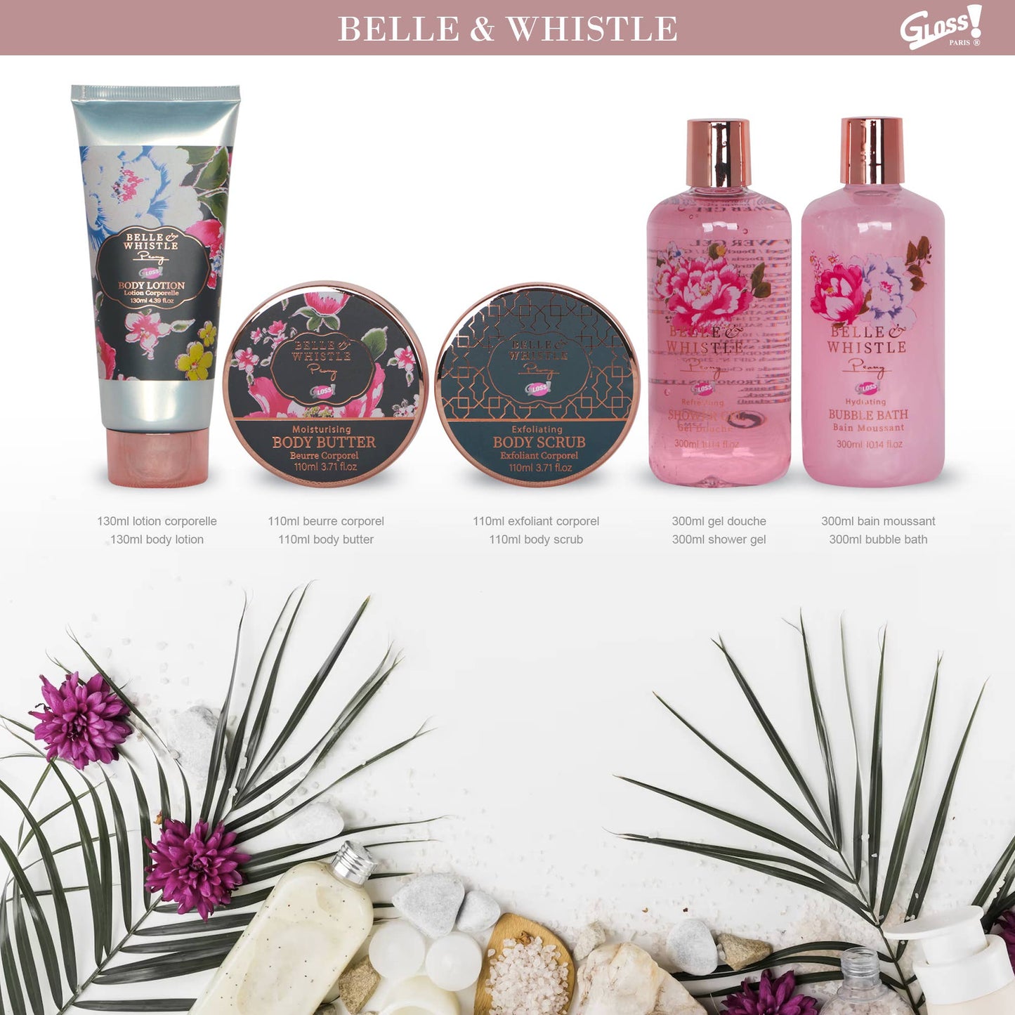 Set regalo de ducha con aroma a Peonía 5 articulos