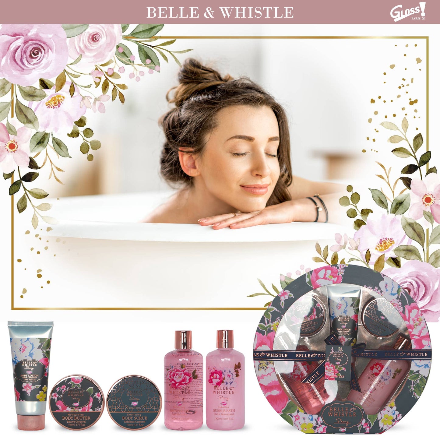 Set regalo de ducha con aroma a Peonía 5 articulos