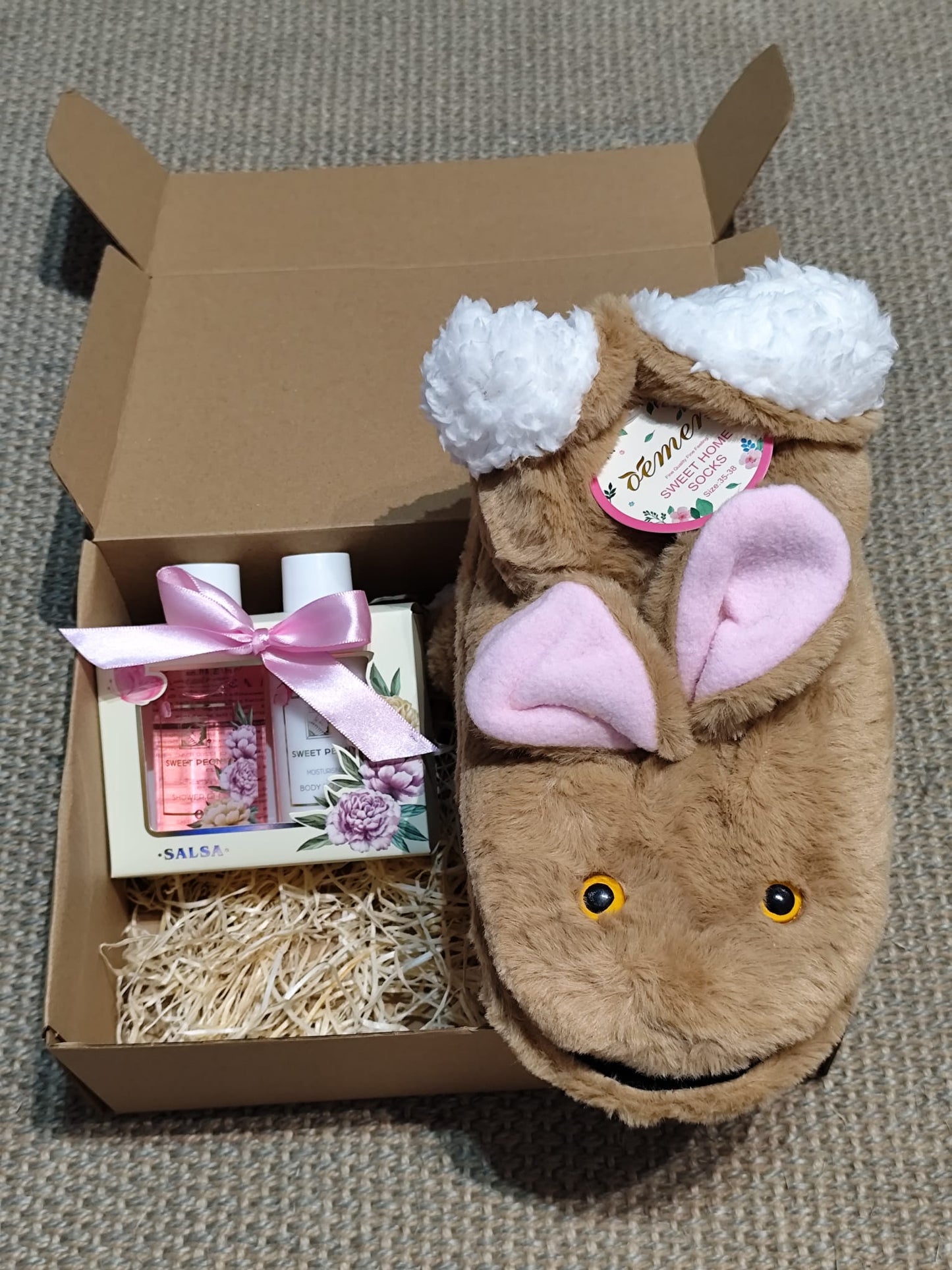 Set regalo 🎁 3 piezas zapatillas de casa conejito color marron