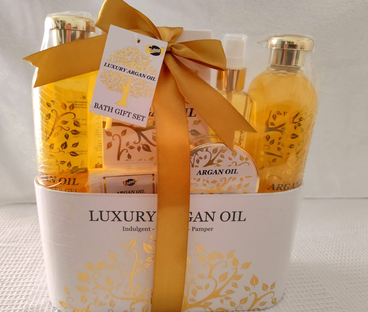 🌟 Set de Baño Regalo para Mujeres – Luxury Argan Oil (5 piezas) con Base de Metal.