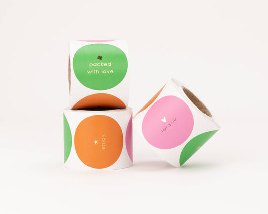Pegatinas Para Ti, Disfruta, Empaquetado Con Amor, Rosa/Verde/Naranja