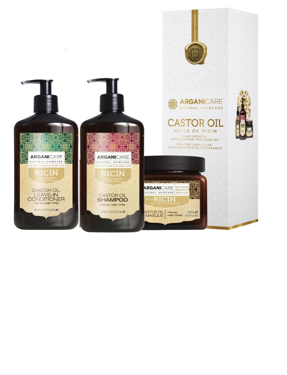 Set Capilar Arganicare Ricino & Argán – Hidratación, fuerza y crecimiento 4 piezas
