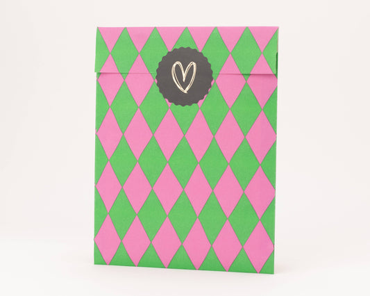 Diamond paper bags, pink/green