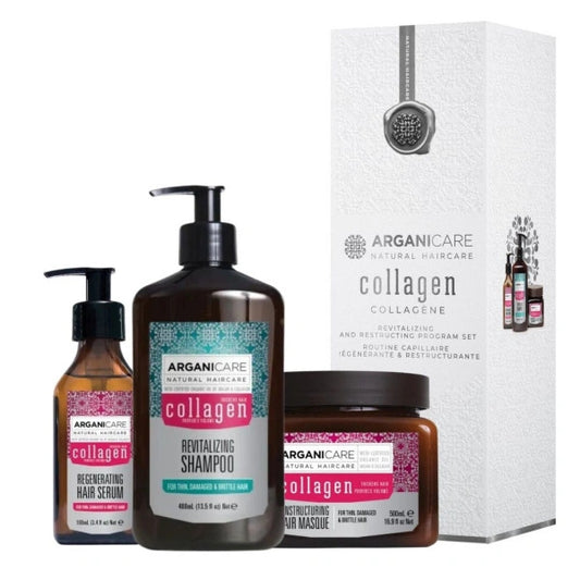 Set ARGANICARE Collagen: Champú + Mascarilla + Sérum 🌿✨